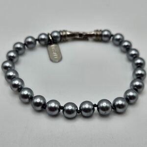VINTAGE Kissaka Signed Gray Grey Glass Pearl Beaded Bracelet